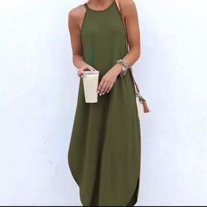 Casual Sleeveless Retro Halter Solid Beach maxi Dress